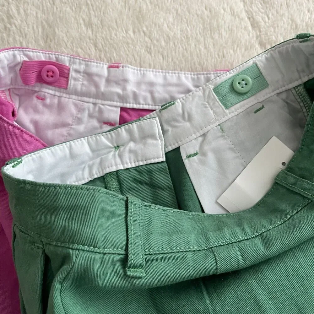 Crewcuts Girls Chino Shorts Bundle Kids Size 8 Green Pink Adjustable Waist